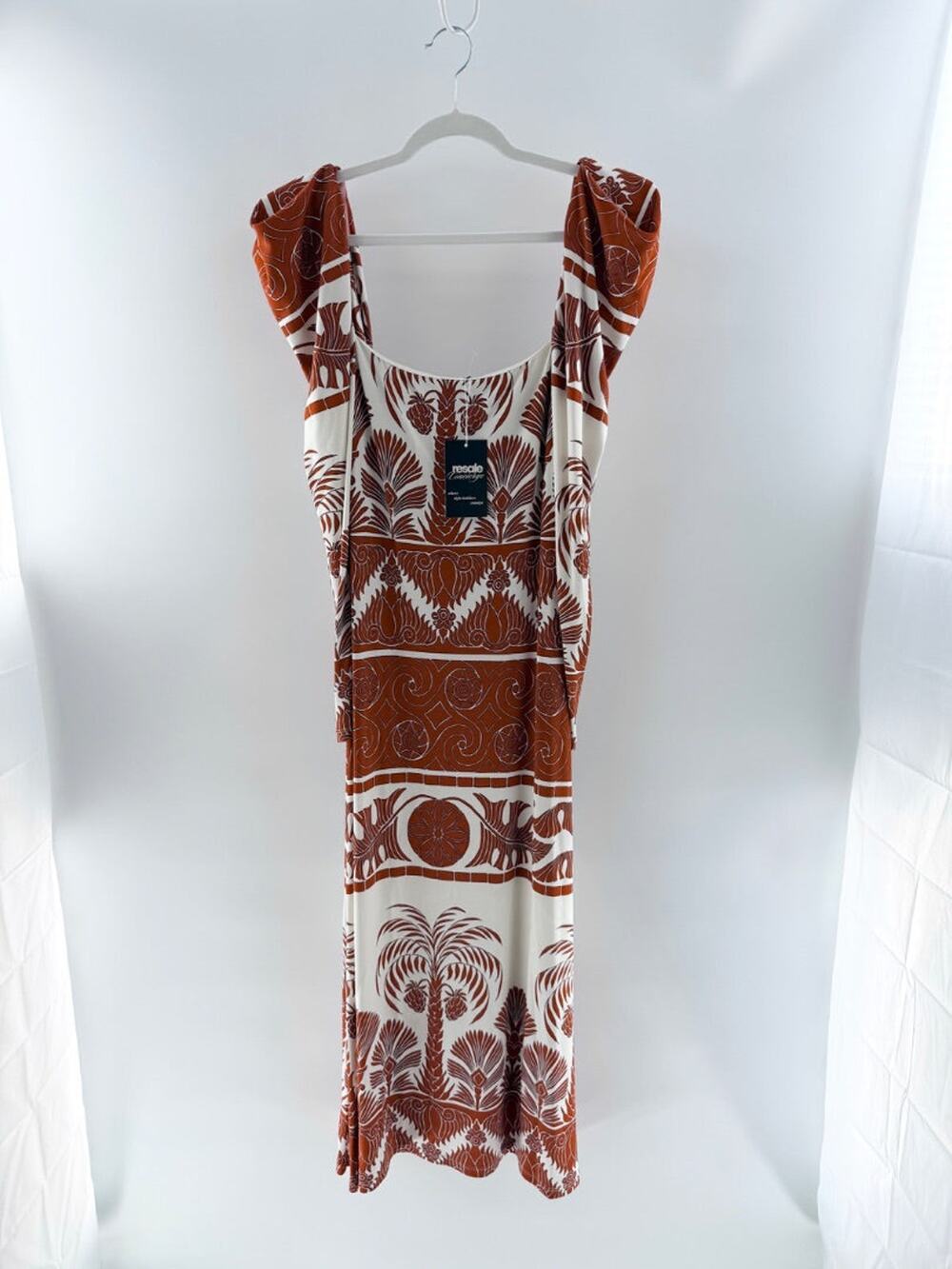 Johanna Ortiz Jersey Tropical Print Cap Sleeve Midi Dress Orange Cream Women's 4